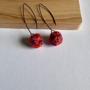 Handcrafted Purple and Orange Wool Earrings